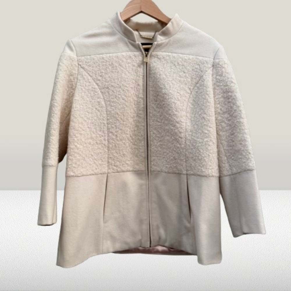 Antonio Melani Women's Cream Mixed Media Boucle Wool Blend Jacket Ivory Size 14